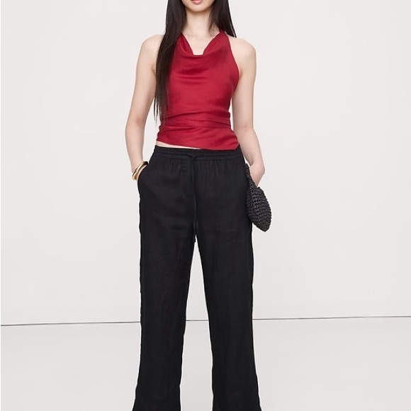 Banana Republic Pants - Banana Republic Linen Pull-on Black Wide Leg Ankle Pants